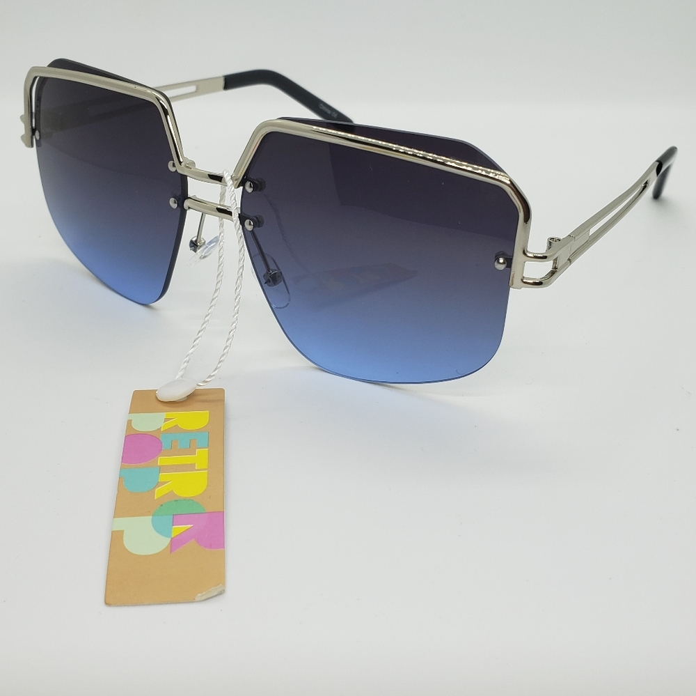 Blue Gradient Women's High Fashion Sunglasses Silver Tone Frame
